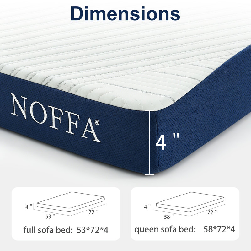 4 Inch Full Size Memory Foam Mattress Topper For Sofa Bed, sleeper sofa bad replacement with Removable Zippered Cover Compressed Packing(Sofa NOT included)