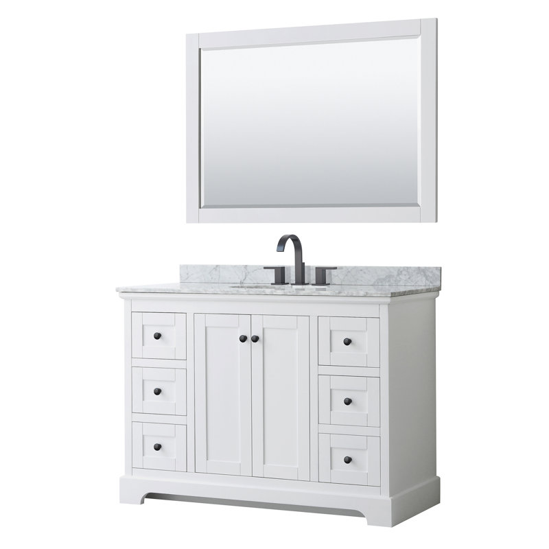 Avery 48'' Dark Gray Single Freestanding Vanity with Carrara Marble Top