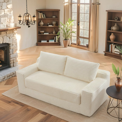 Memory Foam Loveseat Compression Sofa For Living Room - No Assembly, Convertible 2-In-1 Design, Corduroy Fabric - Compact Couch For Small Spaces, Apartments, Home Office & Bedroom(Beige)