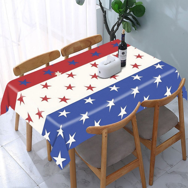 Red White Blue Stripe Star Tablecloth 60" x 120" for Memorial Day Brunch & BBQ