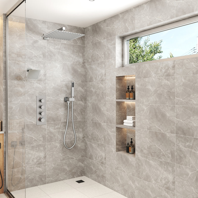 3 Functions Luxury Shower System With Dual Rainfall Shower Heads (Rough-In Valve Included)