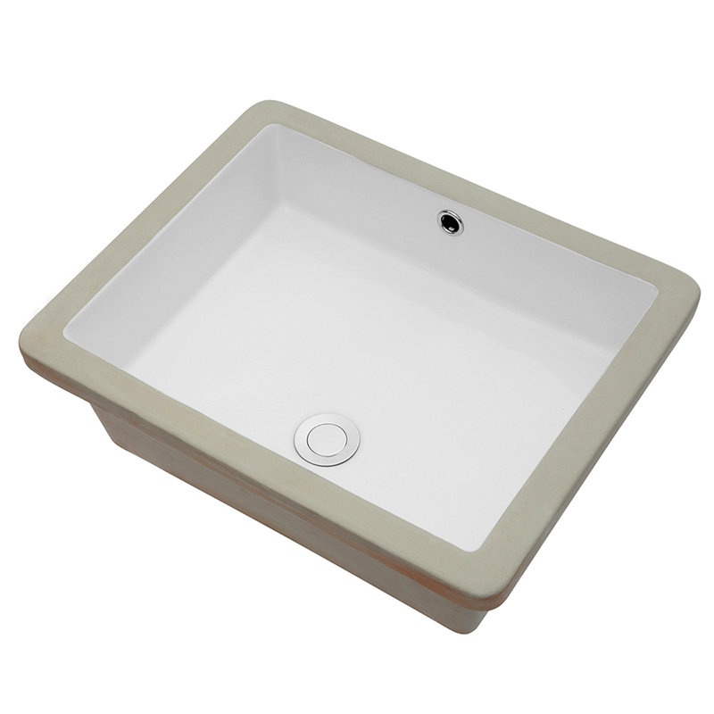 20"X15.5" White Ceramic Rectangular Undermount Bathroom Sink With Overflow