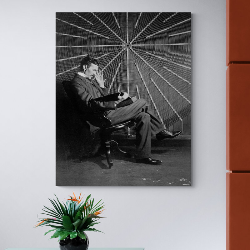 Nikola Nikola Tesla In Chair - Wrapped Canvas Print, 31cm H x 21cm W x 4cm D