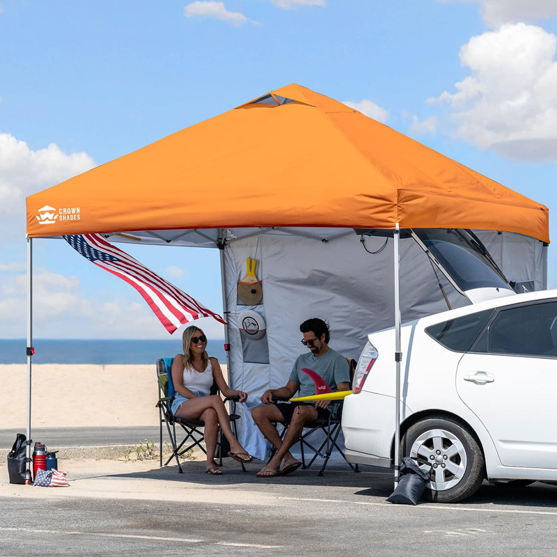 CROWN SHADES Canopy Tent 10x10 Pop Up Canopy Outdoor Shade with Pockets Sidewall, Easy Up Sun Shelter with One Person Set Up Center Lock, Portable Instant Camping Beach Canopy Tents