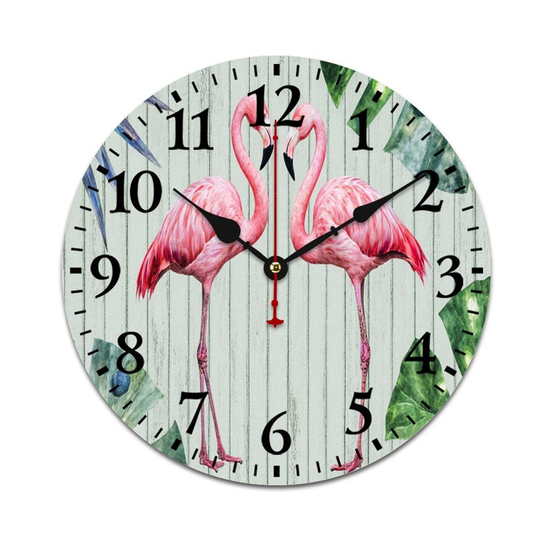 Horloge murale 12 po x 12 po Pink Flamingo Tropical