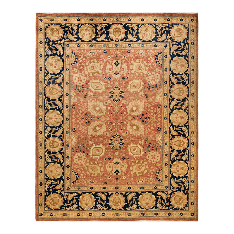 Tapis unique noué à la main de 9 pi 0 po x 11 pi 7 po orange Rezo