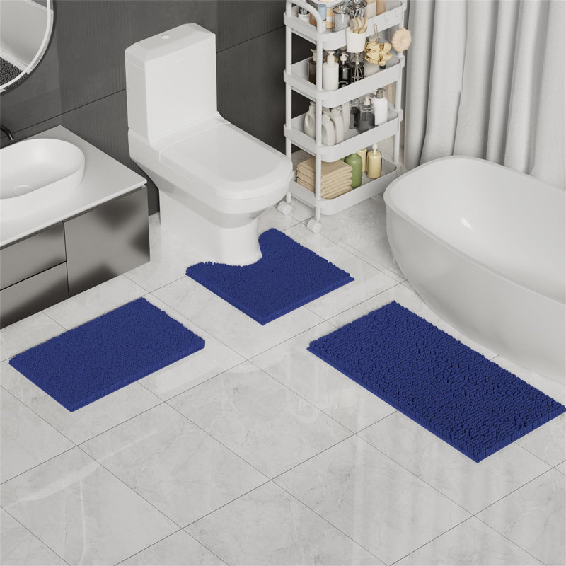 Rigg Chenille Non-Slip Bath Rug, Blue