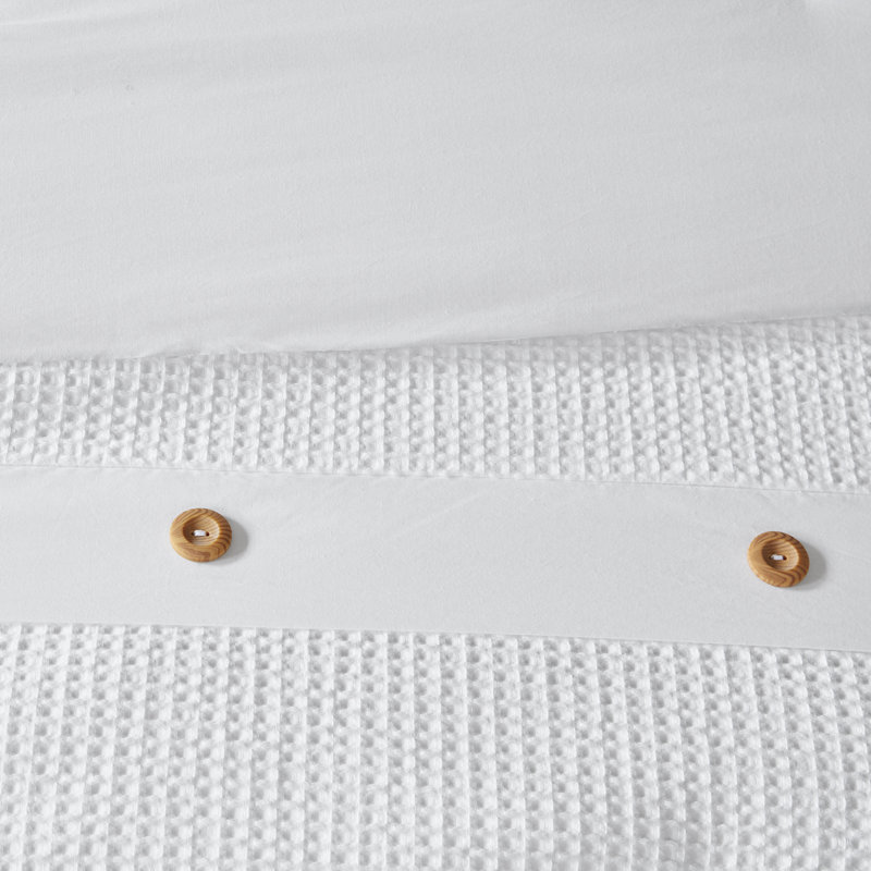 Ensemble de couette tissage coton Waffle, Édredon double/grand et 2 taies décoratives, Blanc