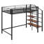 Lit mezzanine simple en métal avec grille supérieure et échelle de rangement latérale pour enfants et adultes - Lit surélevé noir peu encombrant-885036955