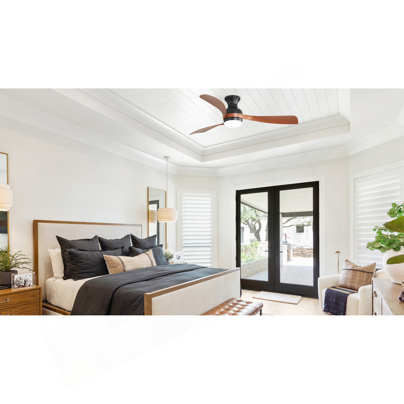 Ventilateur de plafond de 52 pouces avec lumière et télécommande, avec 3 pales de ventilateur en ABS, ventilateur de plafond encastré avec moteur à courant continu réversible, 6 vitesses de vent réglables, intensité variable