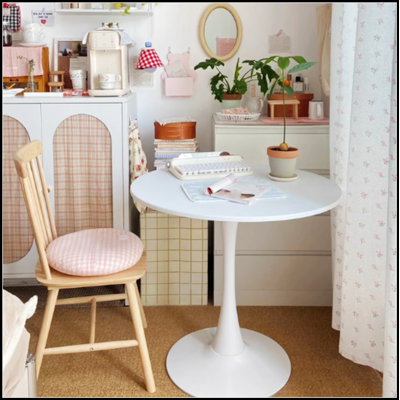 White Round Modern Dining Table, MDF Top And Steel Base, Versatile For Kitchen And Living Room Use, 24 Inch