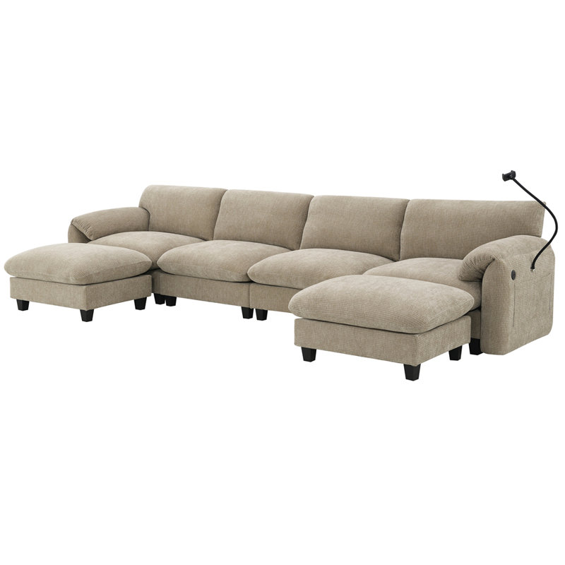 Canapé modulaire de style contemporain de 140 po en forme de U avec coussin de siège extra large de 31,5 po, USB et chargeur de type C