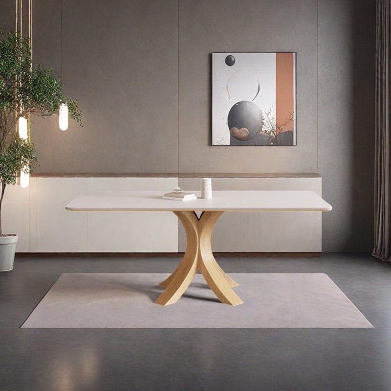 Table de salle à manger Smooth Beauty, Burlywood, H 29,53 po x L 59,06 po x l 31,5 po, Blanc
