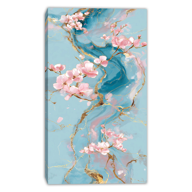 «Blossoms Over Blue», art mural sur toile tendue, H 40 po x l 30 po x P 1,5 po