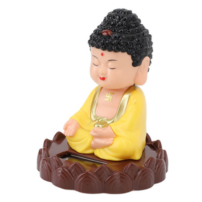 Statue de Bouddha Nodding à énergie solaire Vif auto écoénergétique Figurine de moine pour cadeau chance richesse jaune
