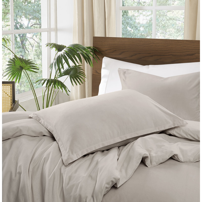 Ensemble d'édredon en velours de coton mat Brooklyn, Édredon pour grand lit + 2 taies décoratives pou, Gris