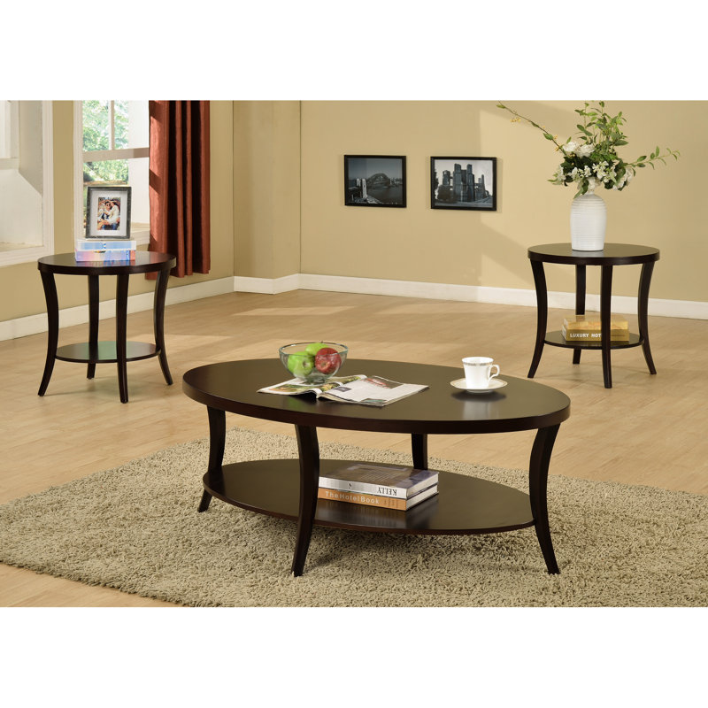 3 tables basses avec tables de bout en placage de bois de bouleau rond, grande tablette, pièce essentielle de salon et rangement spacieux, option moderne