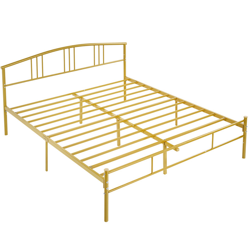 Full Size Metal Platform Bed Frame with Curved Headboard, Steel Slat Support, No Box Spring Needed, Modern Glam Style, Full