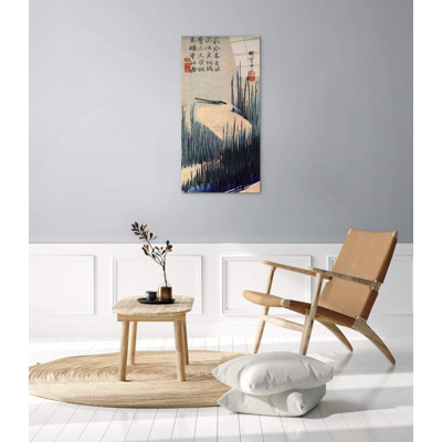 Egret By Hiroshige Utagawa 100cm H X 50cm W CrystalArt Material Acrylic Glass Effect, Frameless Panel Lightweight Ready to Hang
