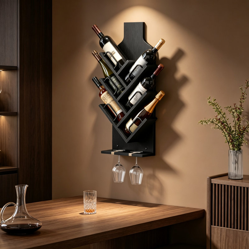 Wine Bottle & Glass Rack Black