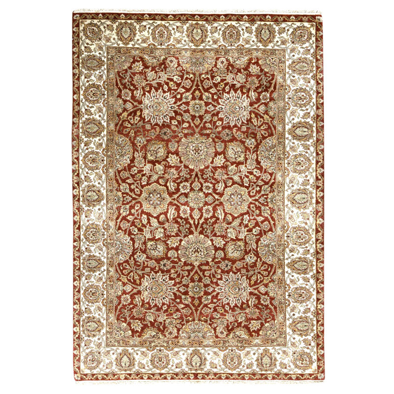 Hand Knotted Wool Oriental Area Rug in Red And Ivory
