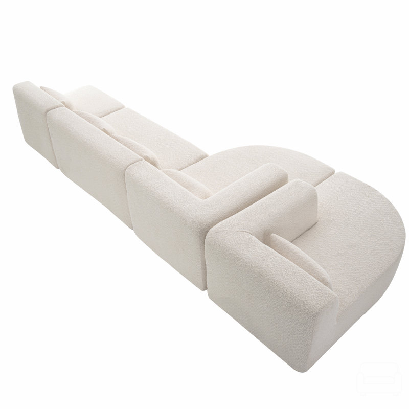 143.7" Upholstered Sofa Free-Combined Sofa Couch With 2 Chaise Lounge And 5 Back Pillows ,, Beige Polyester Blend