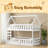 Twin Over Twin House Bunk Bed With Fence And Door,-866001295