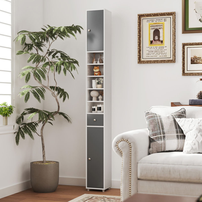 Freestanding Linen Cabinet, Grey/White