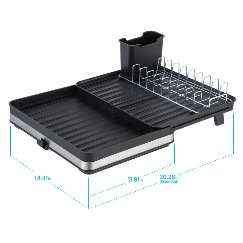 Home Zone Living Large Collapsible Dish Drying Rack with Push-Drain and Utensil Caddy