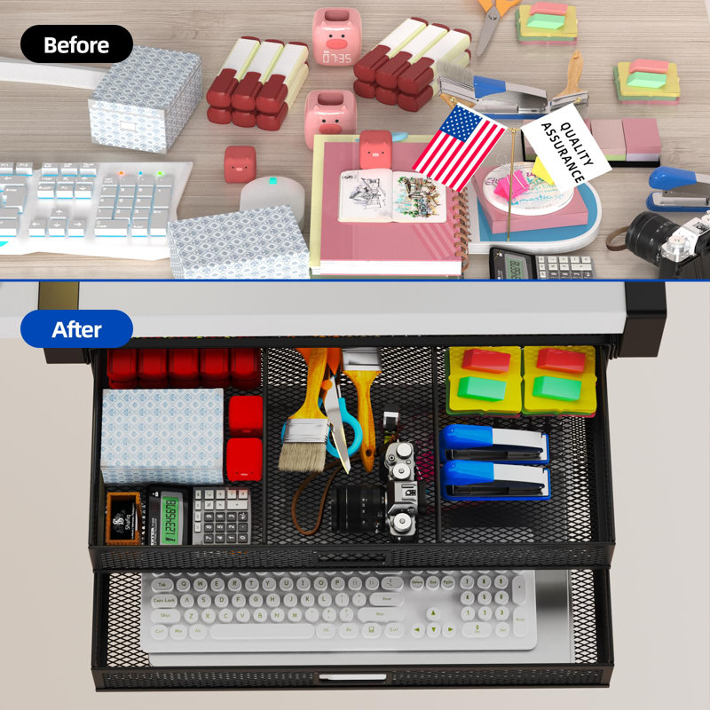 Under Desk Drawer Organizer No Drilling 2 Slide Out Drawer Under Desk Storage Drawer Clamp On Under Desk Management Drawer Organizer Suitable For Home And Office
