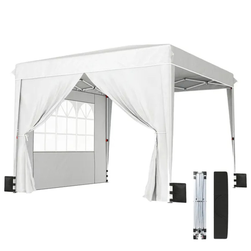 Tente d'auvent escamotable 10 x 10 pi avec parois latérales, abri portatif extérieur avec sac de transport Upf50 +, White