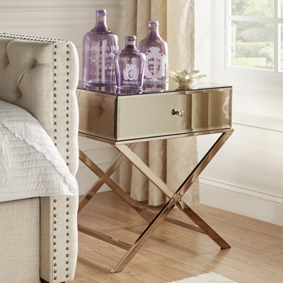 Nyasha Mirrored Glass Top End Table with Storage