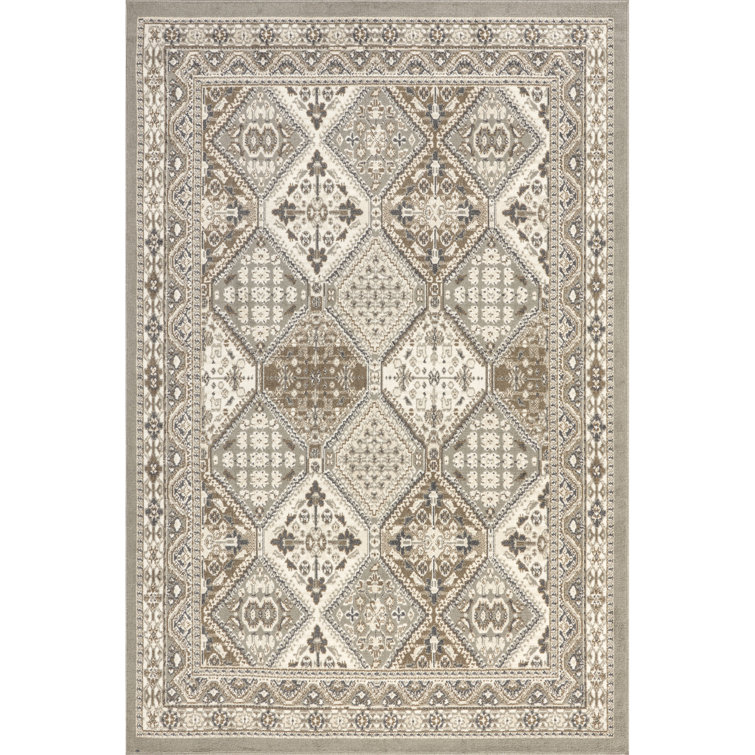 Daye Traditional Tiled Power Loom Performance Gray/Beige Rug