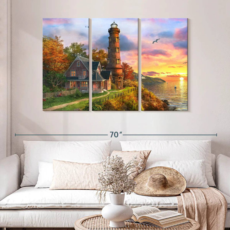 Lilie Seaside Sunset Lighthouse, 32" H x 50" W