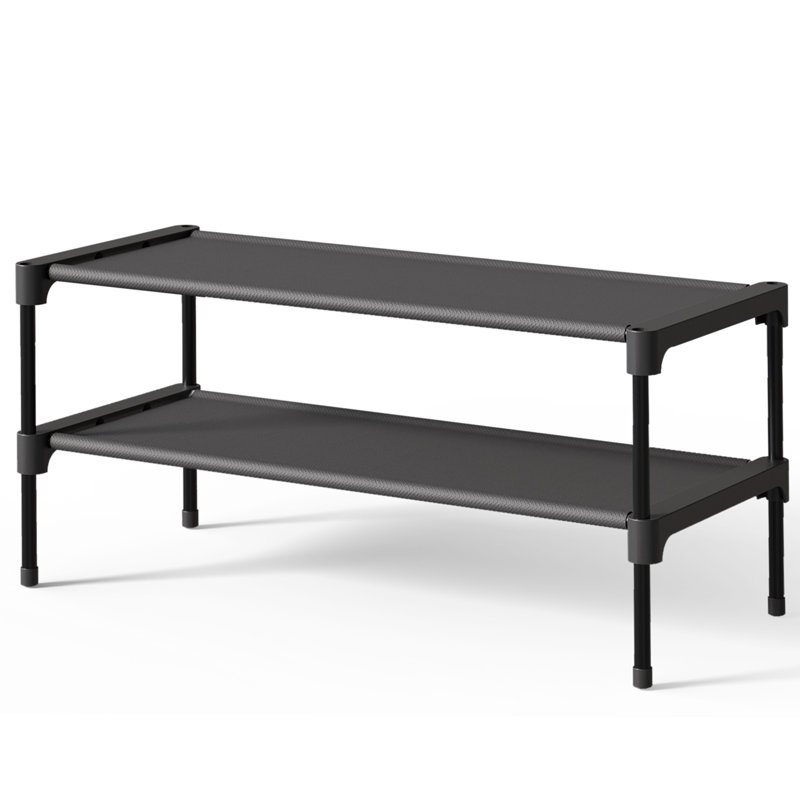 Shoe Rack - Non-Woven Shoe Rack Shelf, Shoe Organizer for Closet, Entryway, Garage & Corridor, Stackable Shoe Shelves, 27.5" Wide - 2 Tier, Black