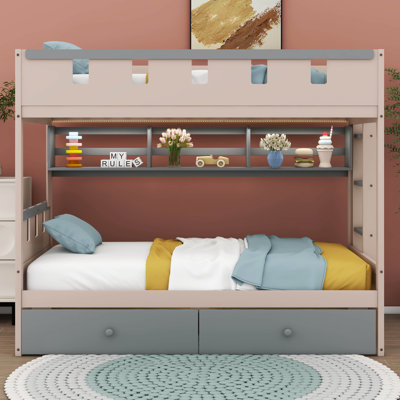 Castle-Themed Bunk Bed Equipped With Two Drawers, A Shelf, And LED Lights