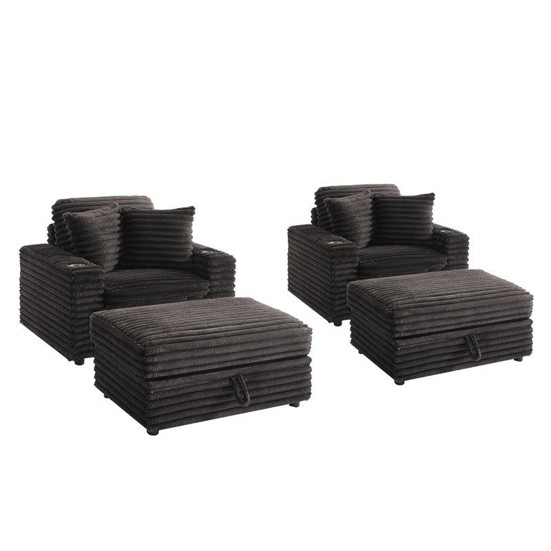 Upholstered Armchair with Footstool, Chocolate