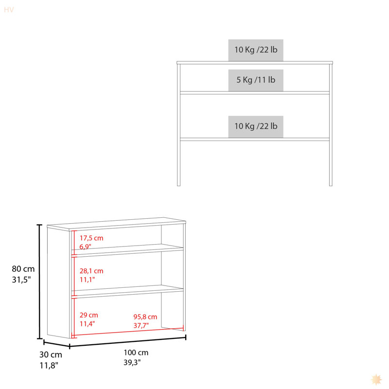 Library Desk 31.5" H, With 2 Shelves And 2 Legs, White