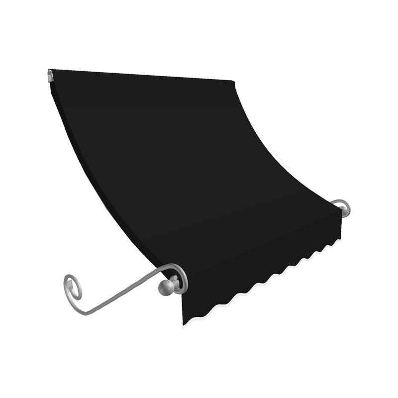 Awntech Charleston Acrylic Fabric Awning with Iron Scroll Arms, Black, 22" H x 76.5" W x 36" D