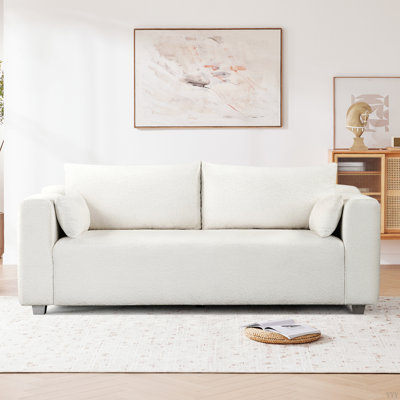 Canapé 82 po 36 po en tissu bouclé moderne, structure de siège une pièce, canapé minimaliste à 2 ou 3 sièges facile à installer, causeuses avec accoudoirs extra larges pour salon, chambre à coucher, appartement, bureau (2 coussins)