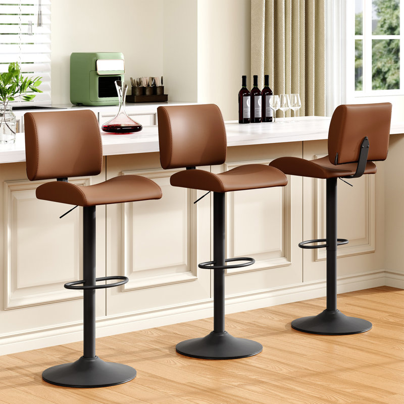Adjustable Swivel Upholstered Bar Stools Counter Stools, Brown, 3