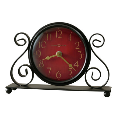 Marisa Traditional Tabletop Clock, Scrolling Iron Frame with Antique Red Dial, Arabic Numerals, Convex Glass