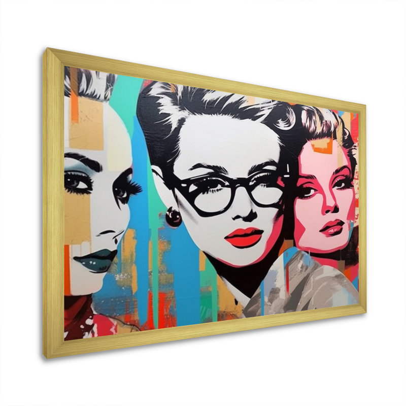 Portrait de femme rétro des années 1950 II, H 30 po x l 40 po x P 1,5 po, Encadrement doré