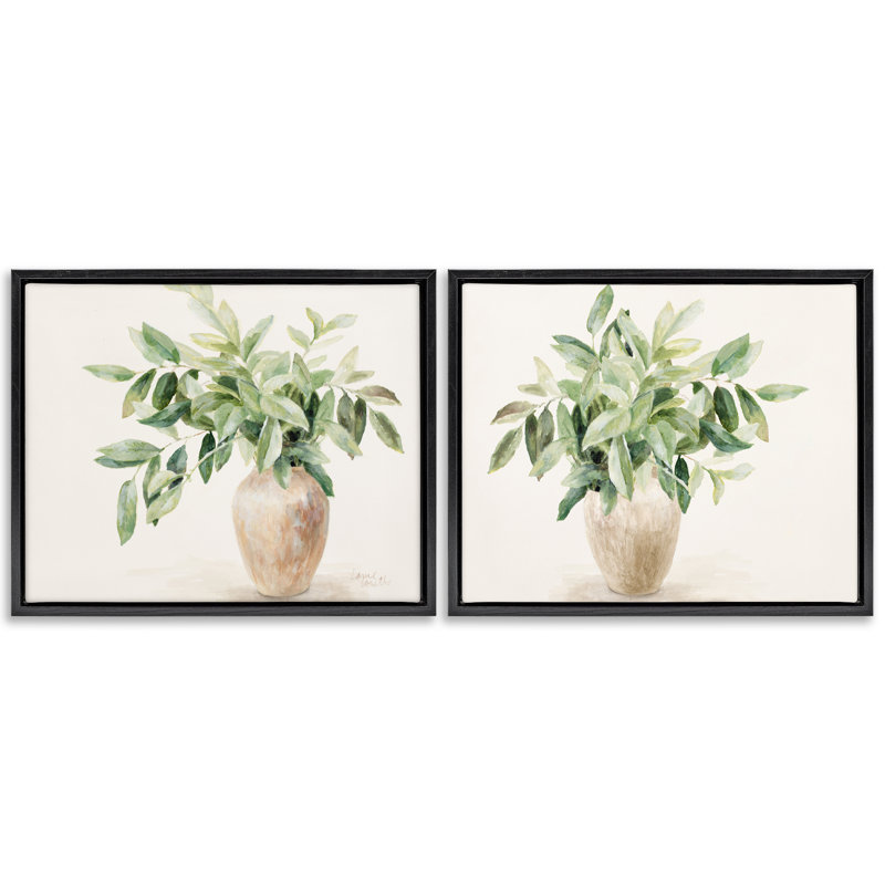 «Vase of Hardy Green Foliage», ensemble de 2 toiles flottantes encadrées par Lanie Loreth, H 25 po x l 31 po