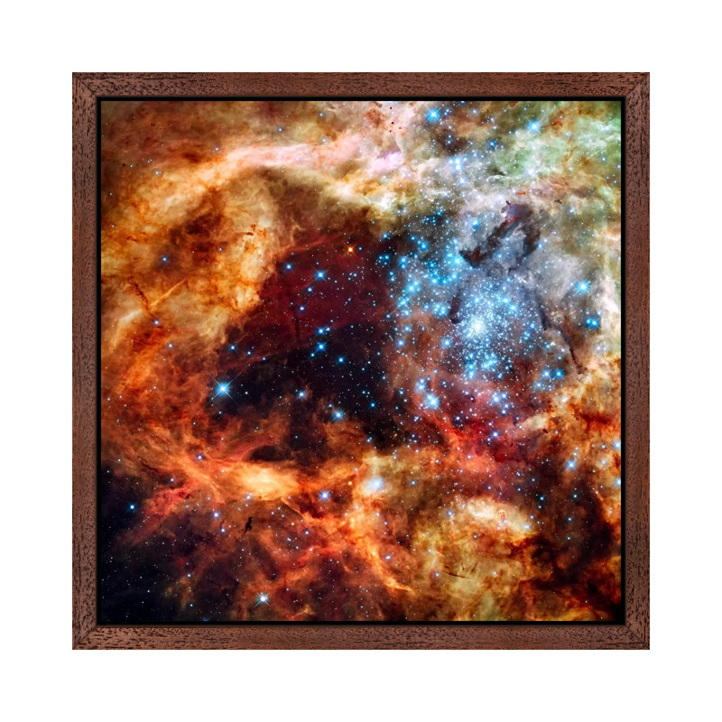 R136 Star Cluster (Hubble Space Telescope) - Floater Frame Print on Canvas, Brown Framed Canvas, 66.04 cm H x 66.04 cm W