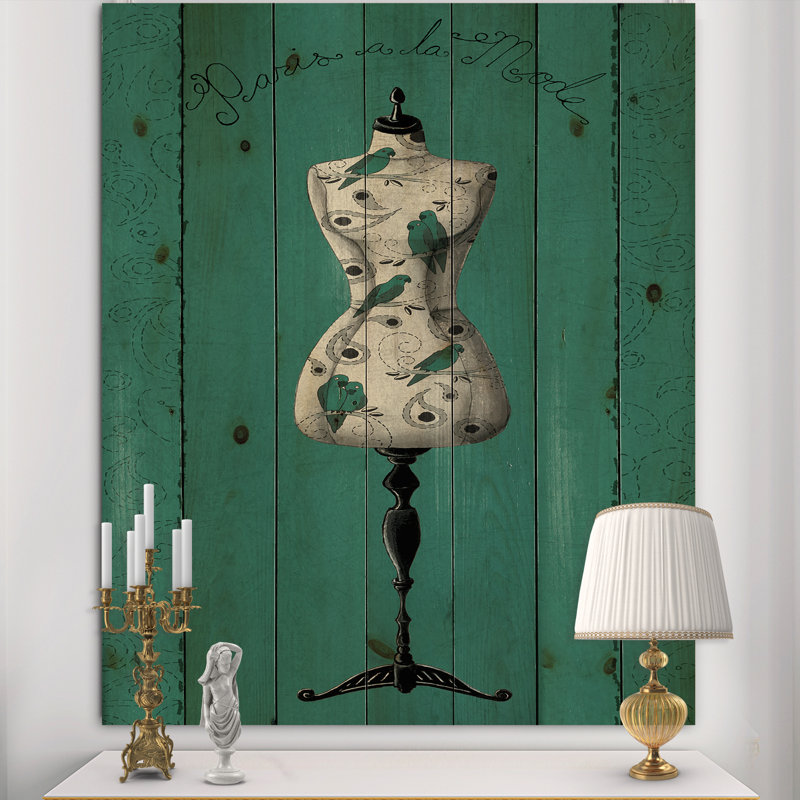 French Couture IV - reproduction de mode sur bois de pin naturel, H 20 po x l 12 po x P 1po