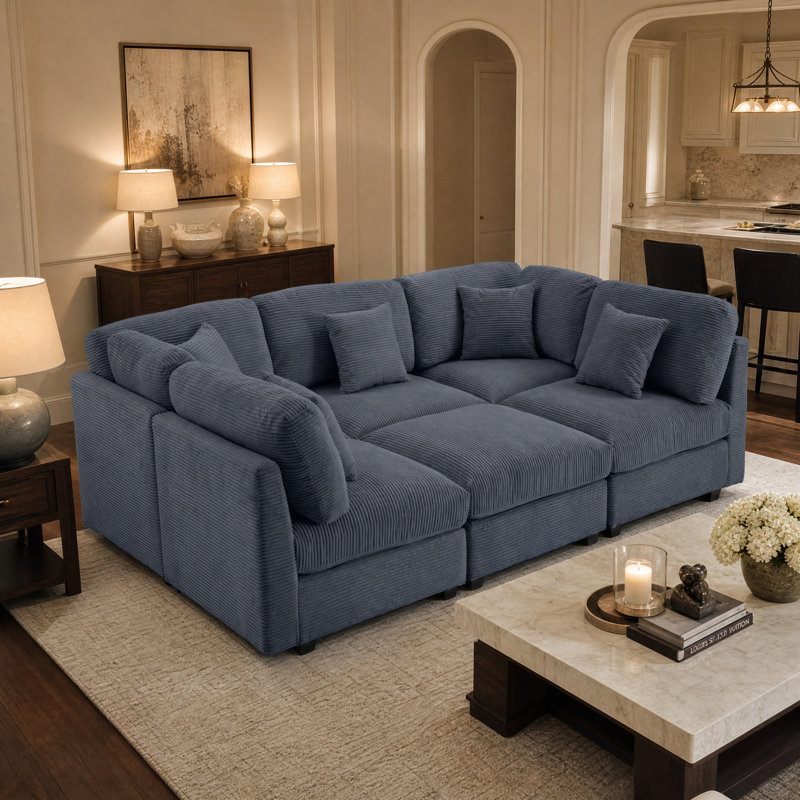 Nicholson 6-Piece Corduroy Modular Sleeper Sectional, Nicholson Dark Gray Corduroy