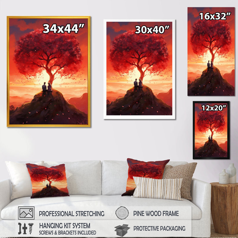 Arbre d'amour I - impression, Cadre simple argenté, H 32 po x l 16 po x P 1 po