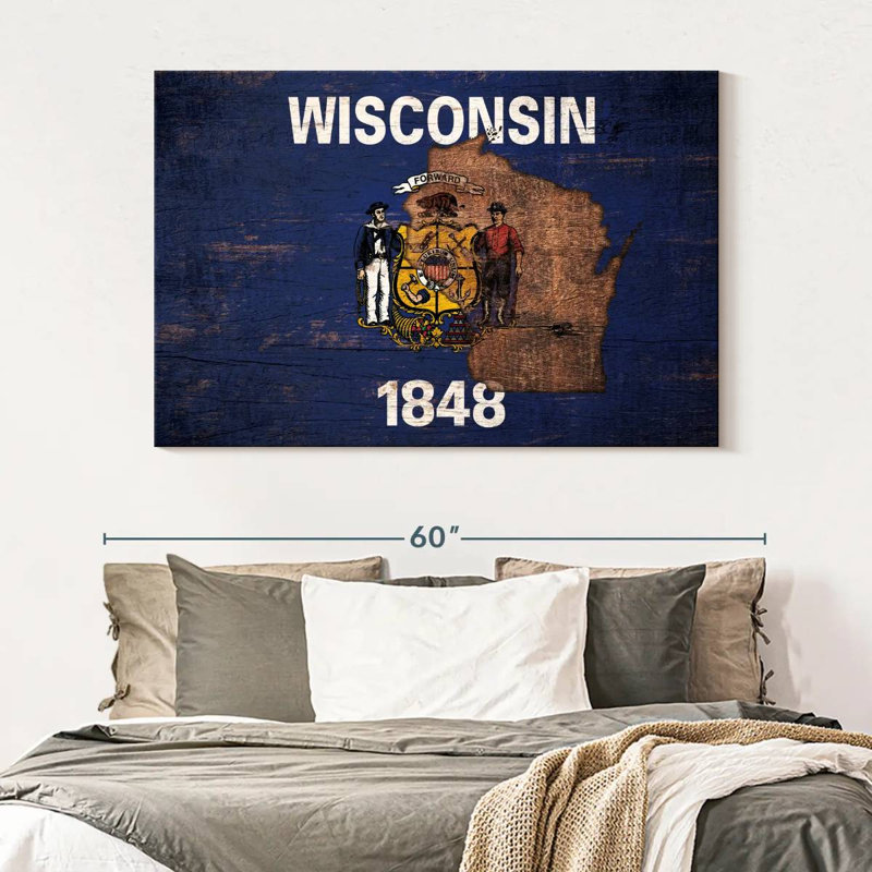 Borges State Map Over Wisconsin Flag, 34" H x 51" W