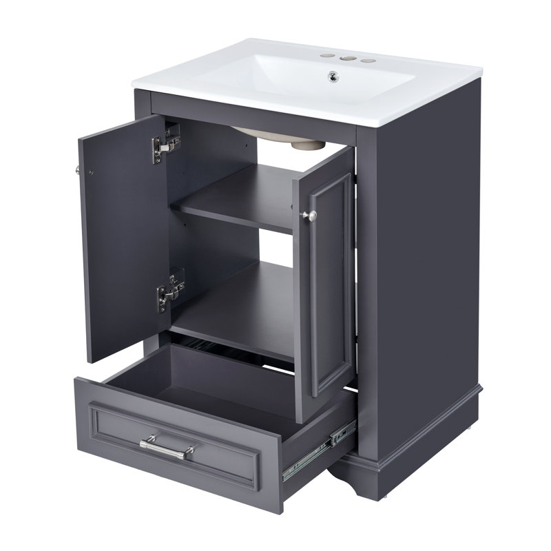 Ensemble de meuble-lavabo 24 po avec lavabo en céramique - Armoire moderne avec tablettes polyvalentes et rangement attrayant